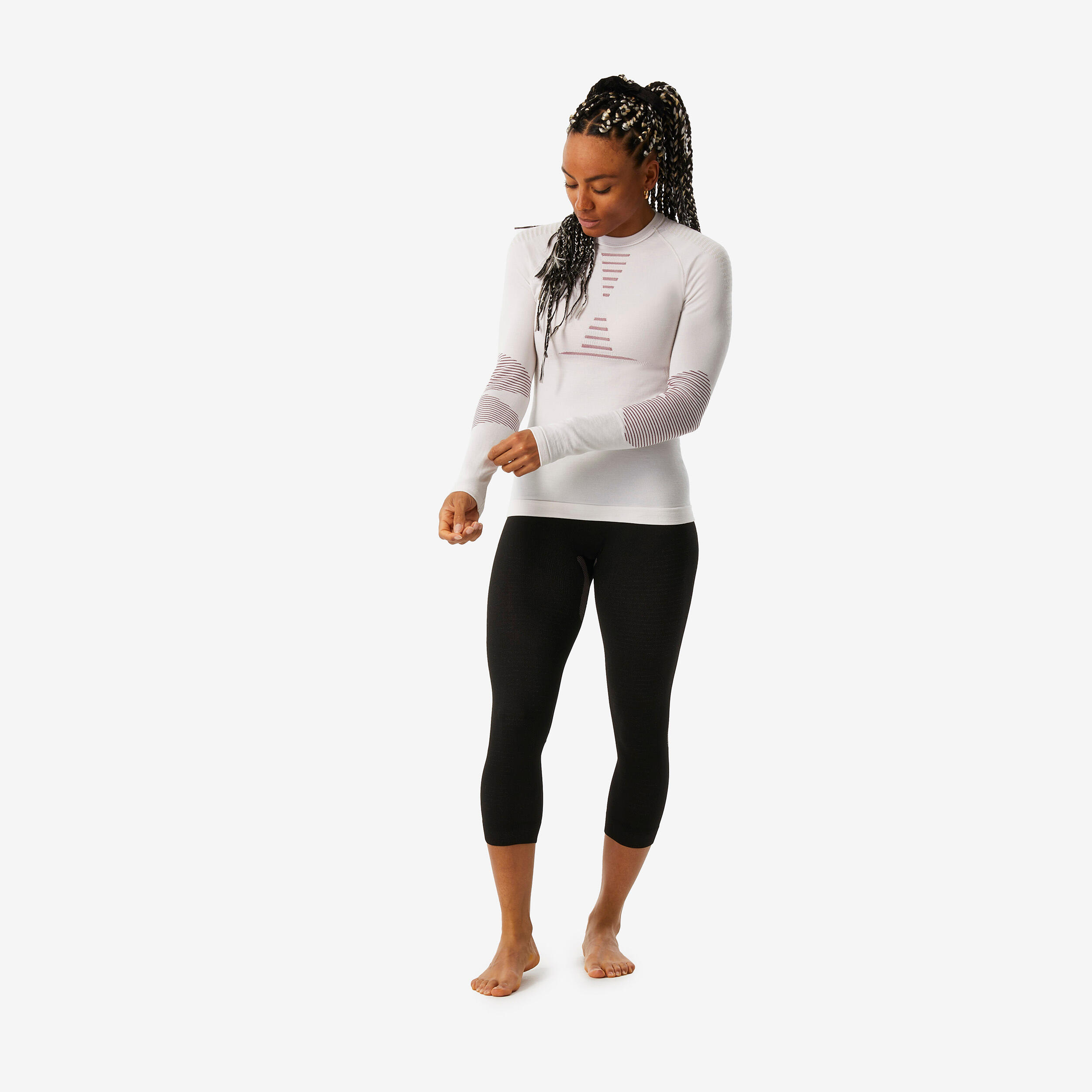 Women s Seamless Merino Wool Ski Base Layer Top BL900 Beige Pink
