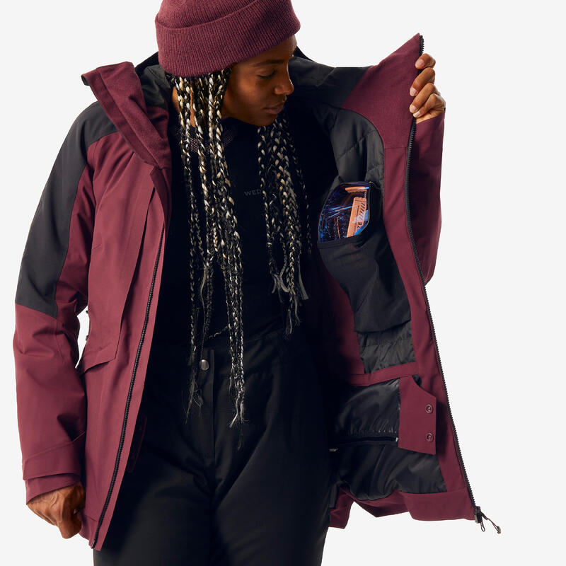 Veste de ski polyvalente et chaude femme, FR 100 bordeaux et noir