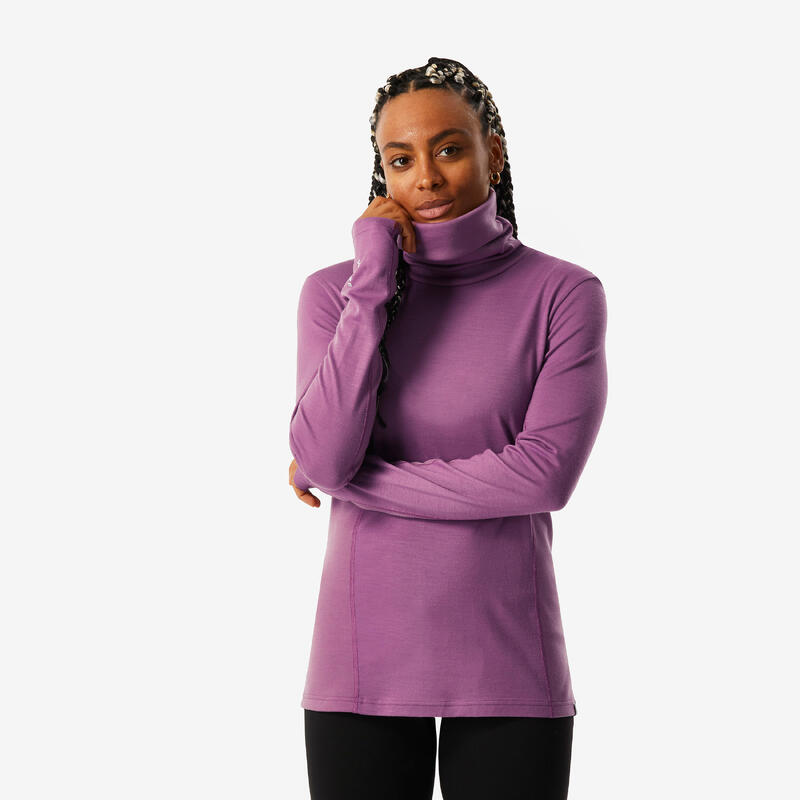 Thermoshirt voor skiën dames BL 900 merinowol rolkraag roze