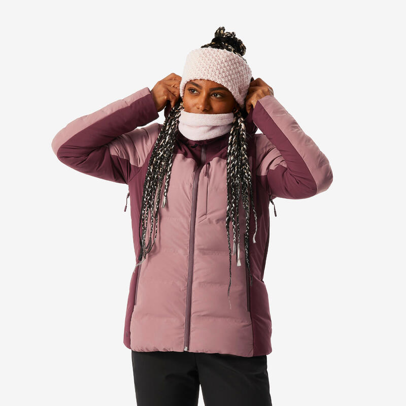 Doudoune de ski chaude et imperméable femme, Warm 900 rose taupe