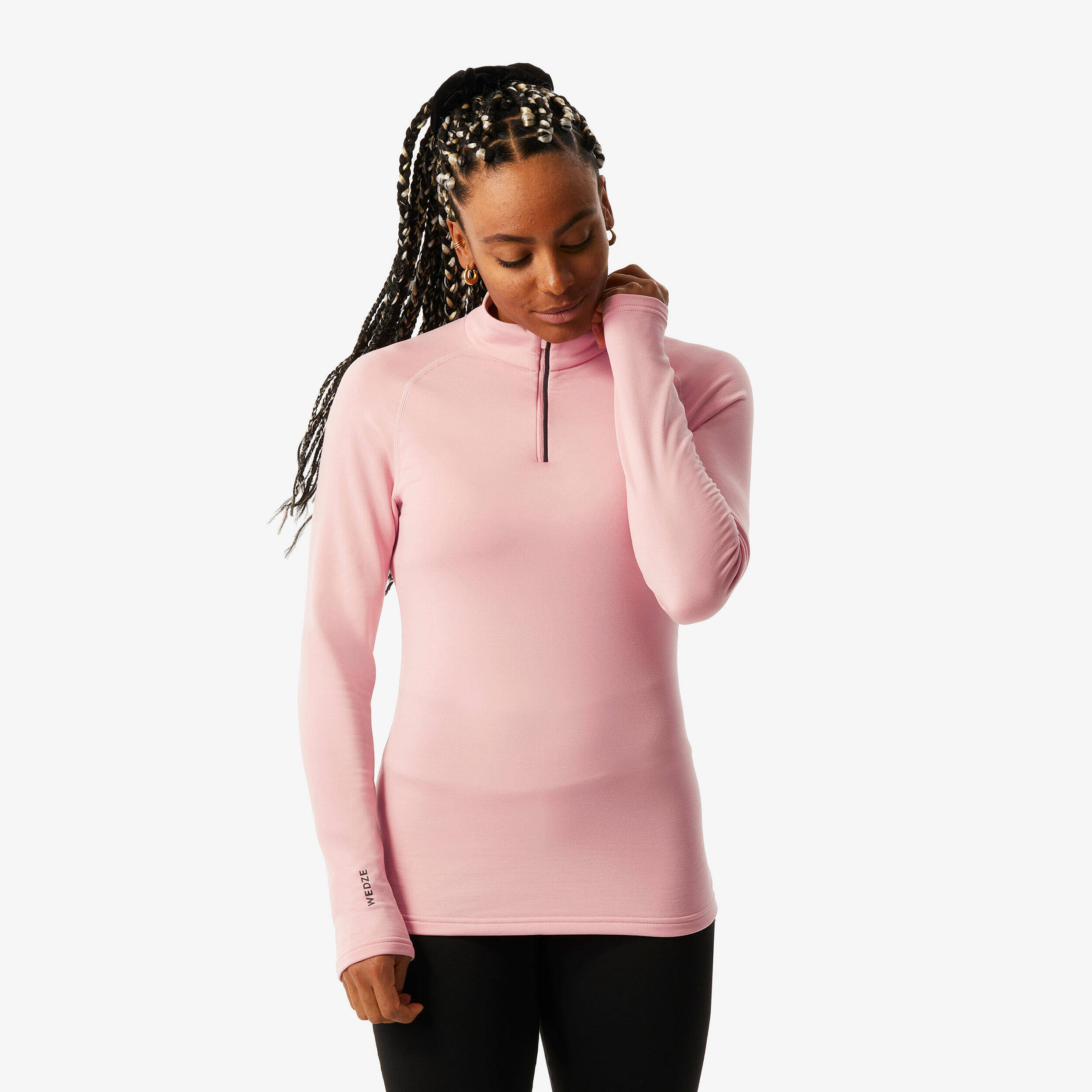 Women’s Thermal Base Layer Ski Top 1/2 Zip 500 - Pink -  1