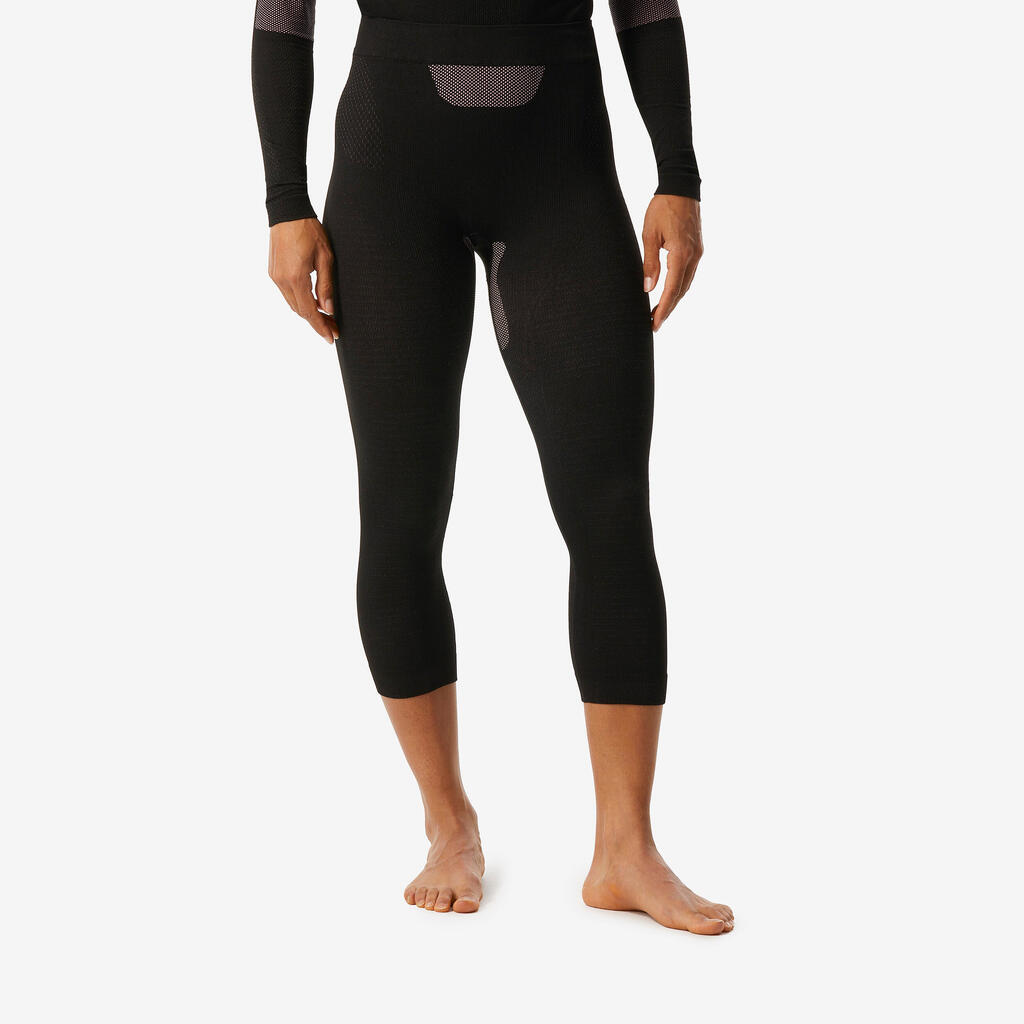 Women’s soft and seamless ski base layer bottoms BL 500 - Black / Pink