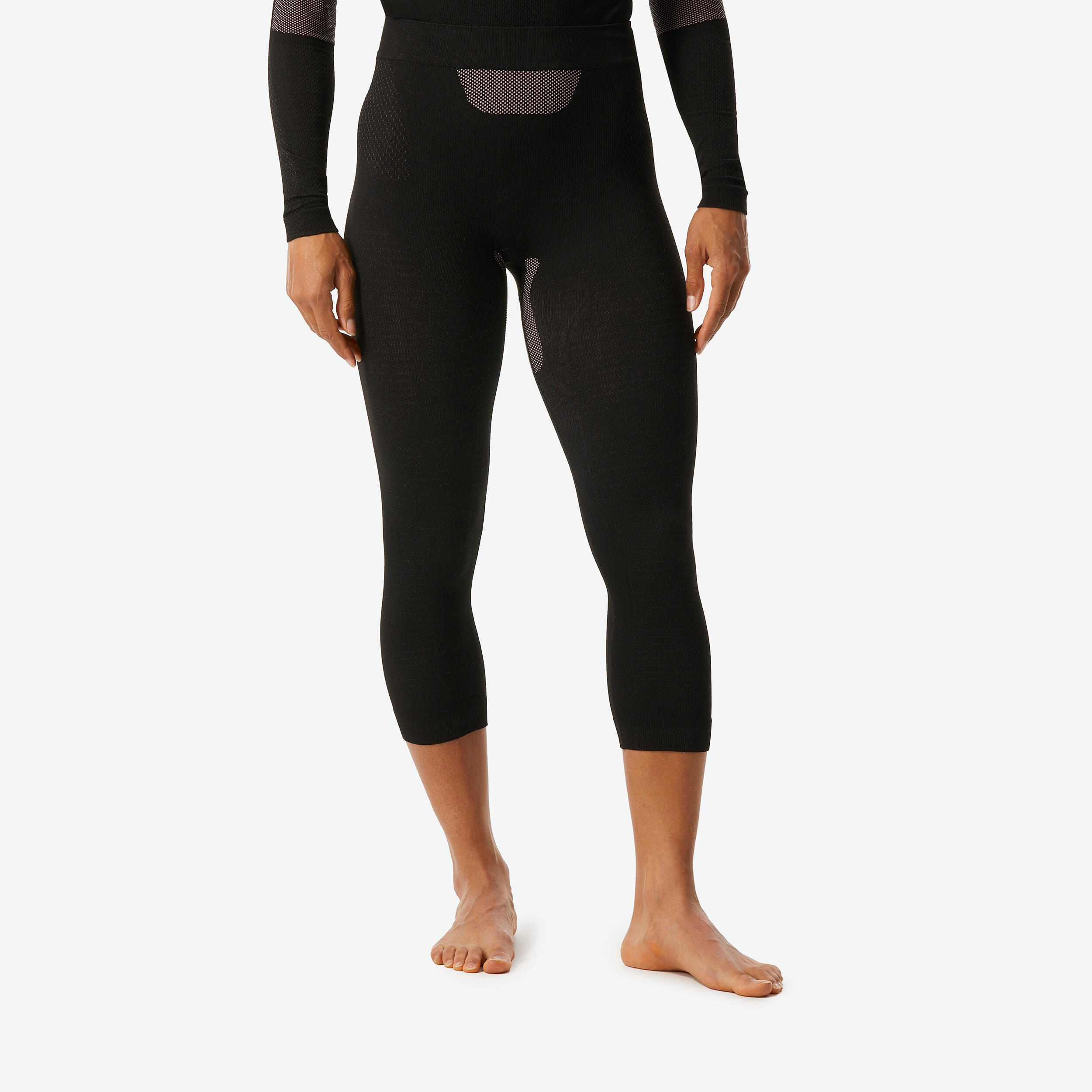 Women’s soft and seamless ski base layer bottoms BL 500 - Black / Pink