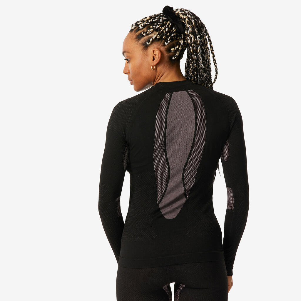 Women’s comfortable, soft & seamless base layer ski top - BL 500 - Pink / Black