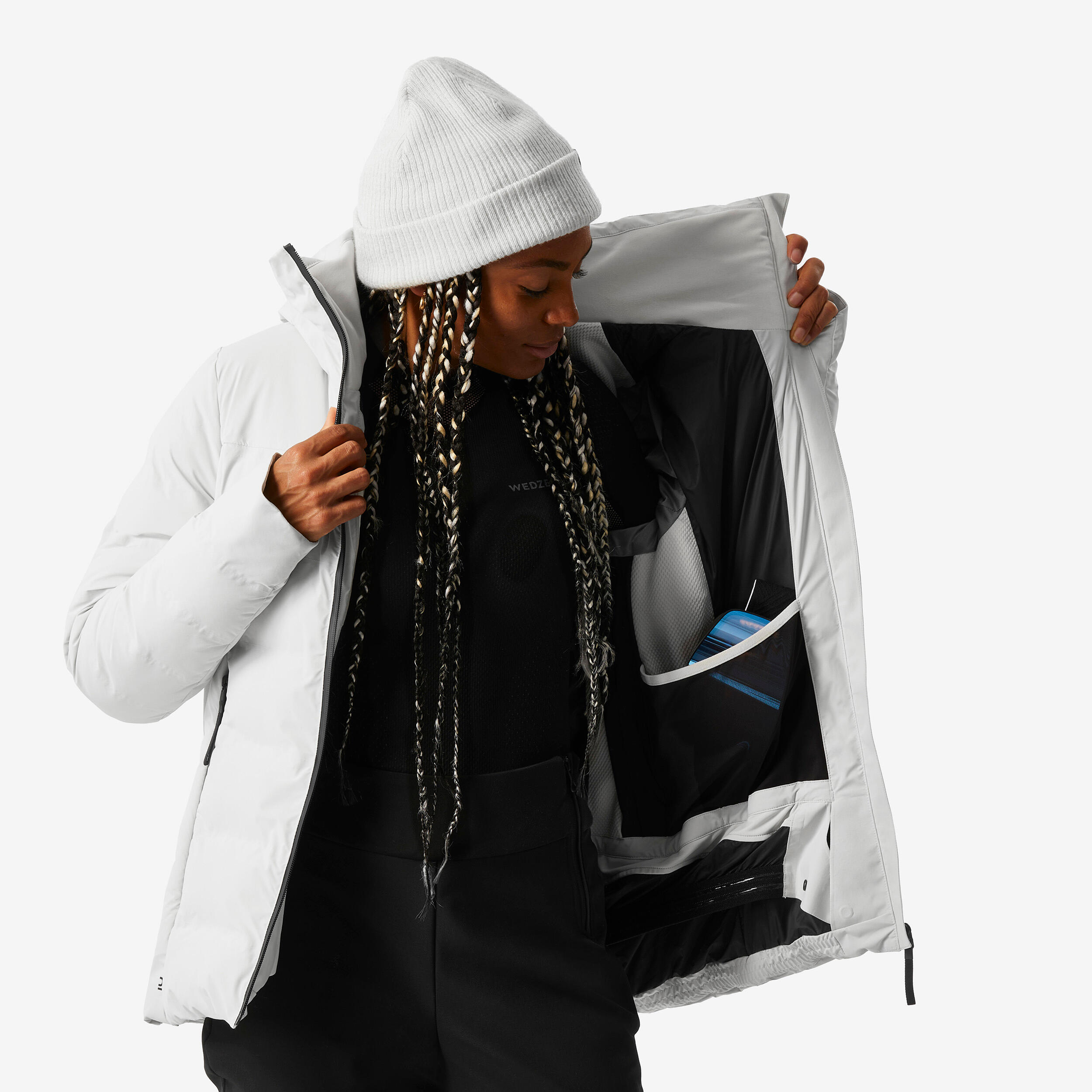 Manteau de ski matelassé chaud et imperméable femme, Warm 500 - WEDZE