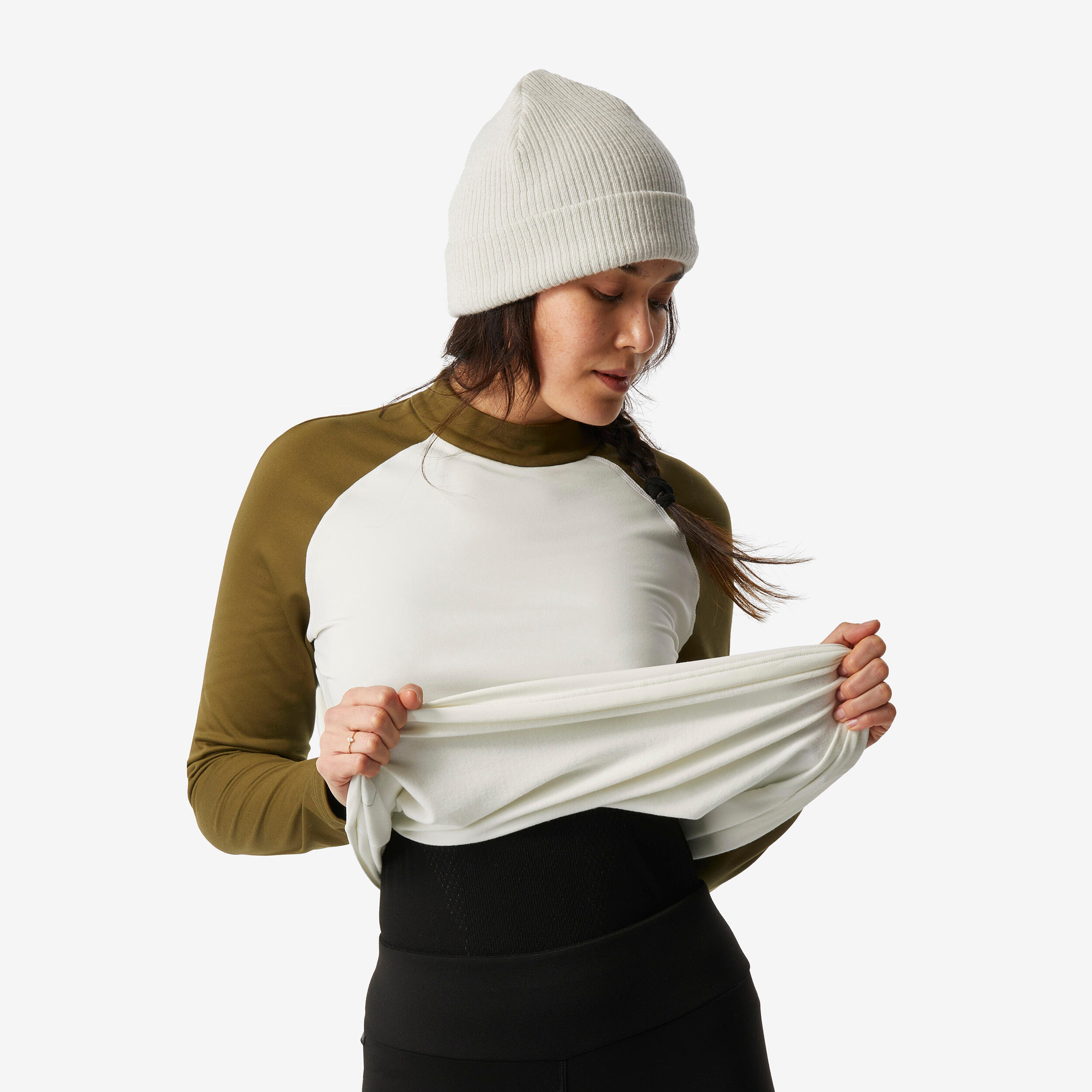 Los thermoshirt voor skiën dames 500 beige kaki 4/6