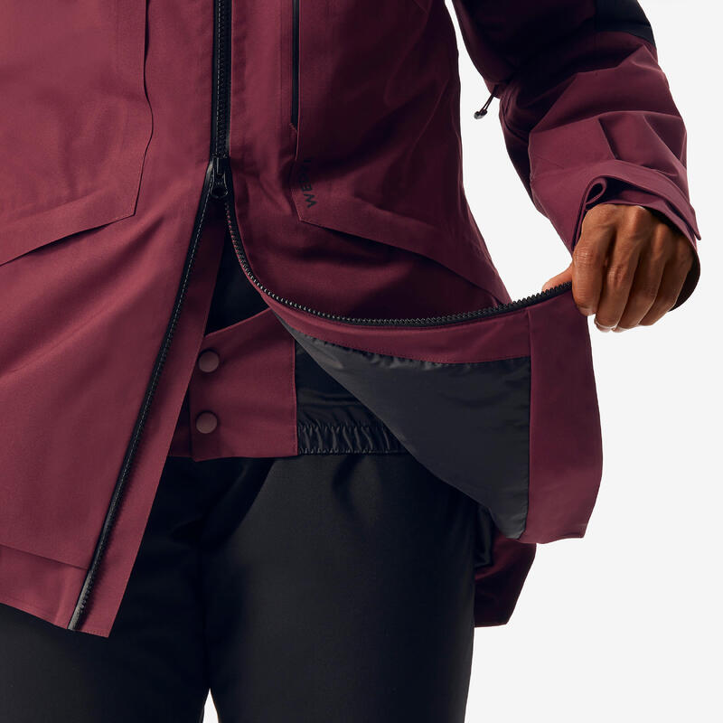 Veste de ski polyvalente et chaude femme, FR 100 bordeaux et noir
