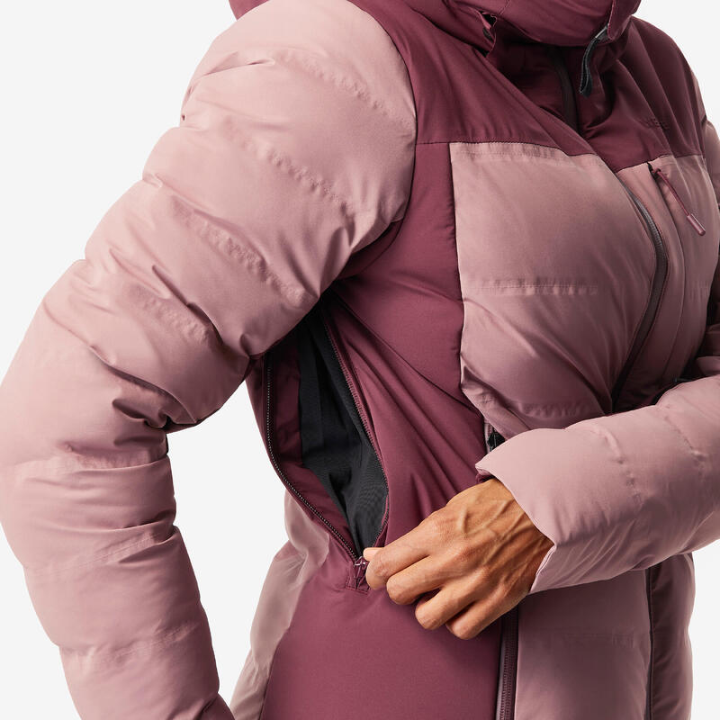 Doudoune de ski chaude et imperméable femme, Warm 900 rose taupe