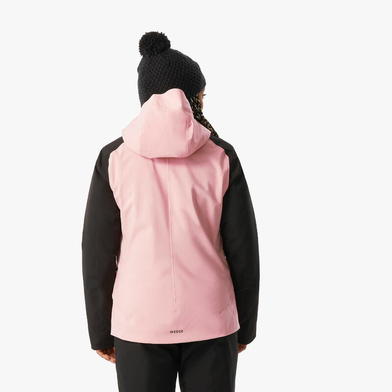 Veste de ski chaude et imperméable femme, 500 rose et noir