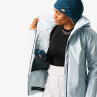 Women's warm and waterproof ski jacket, 500 glacier blue