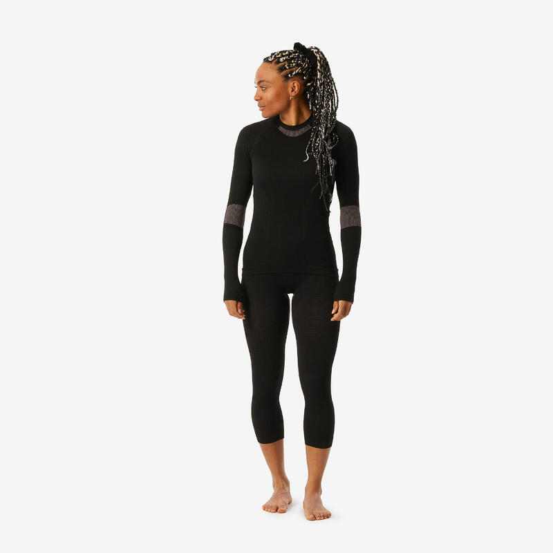 Bluză termică schi confortabilă BL500 soft seamless Roz și negru Damă