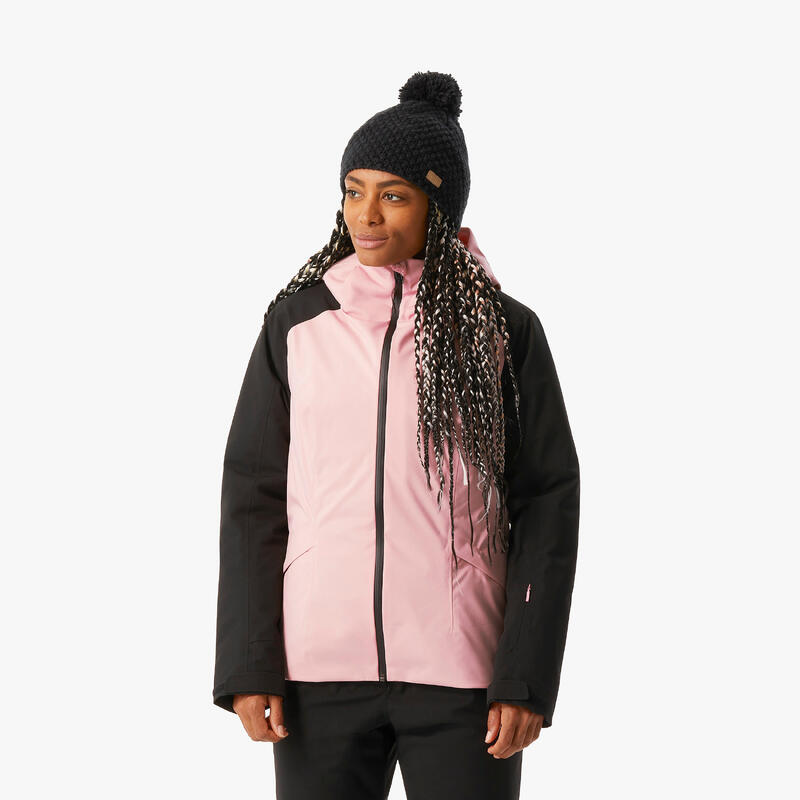 Veste de ski chaude et imperméable femme, 500 rose et noir