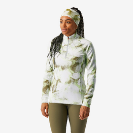T-shirt de ski de fond manches longues femme, 100 haut graphique jaune