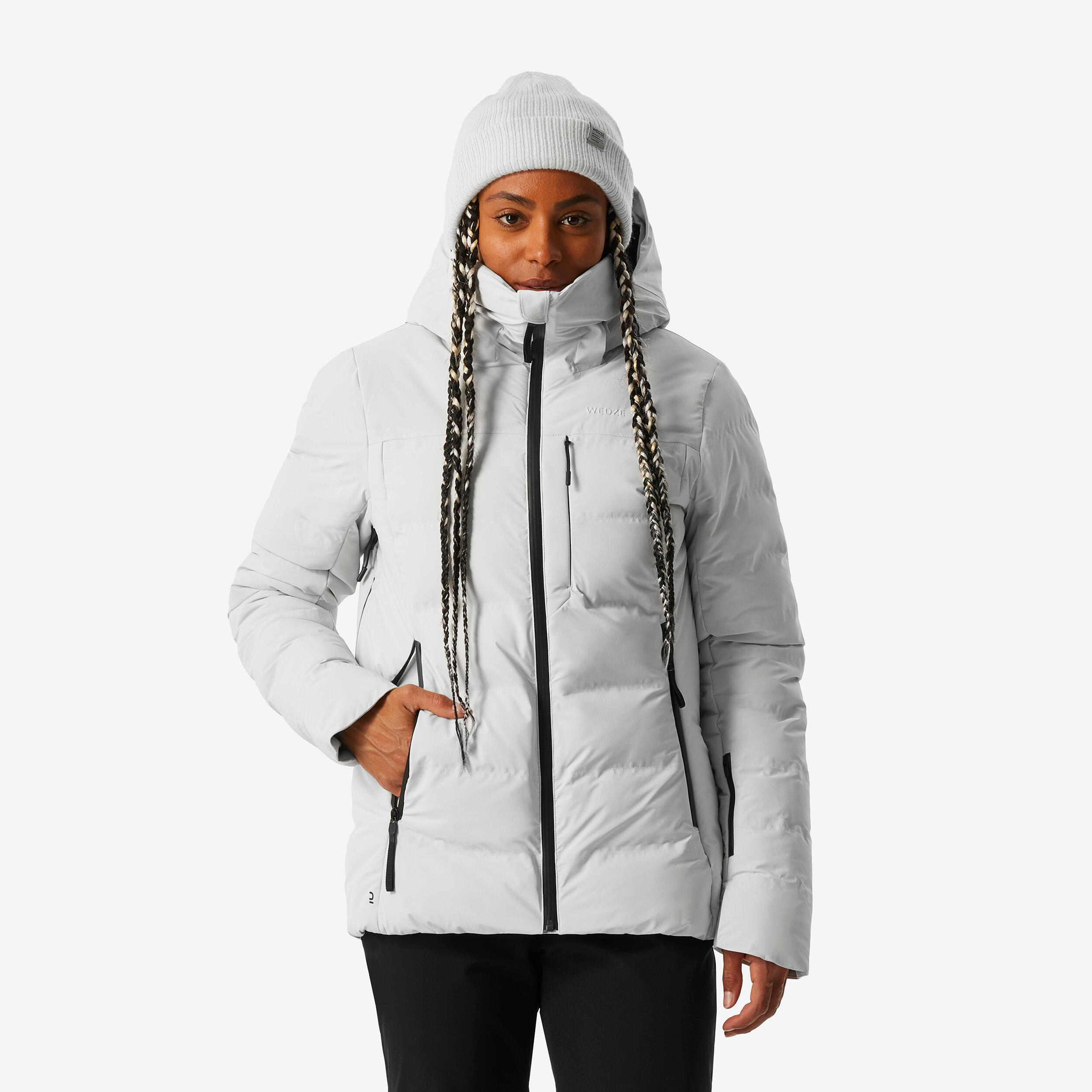 Women's warm and waterproof ski jacket, 500 Warm beige