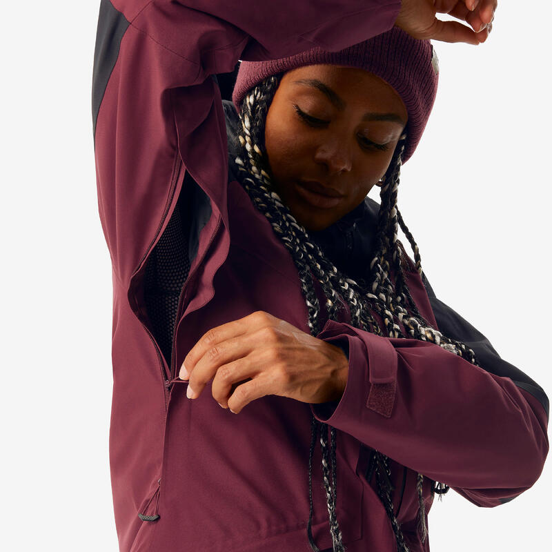 Veste de ski polyvalente et chaude femme, FR 100 bordeaux et noir