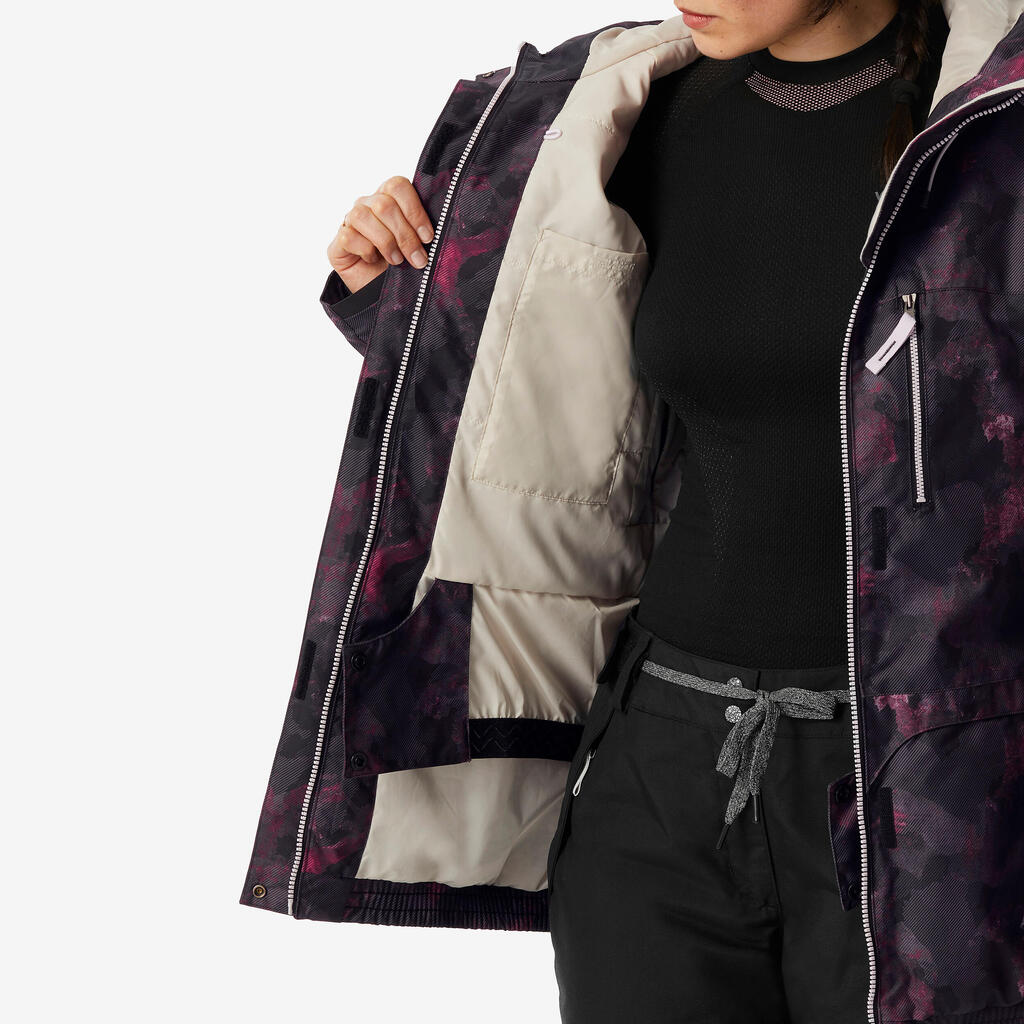 Women's Warm and Breathable Snowboard Jacket SNB 100 Graph-Black and Pink