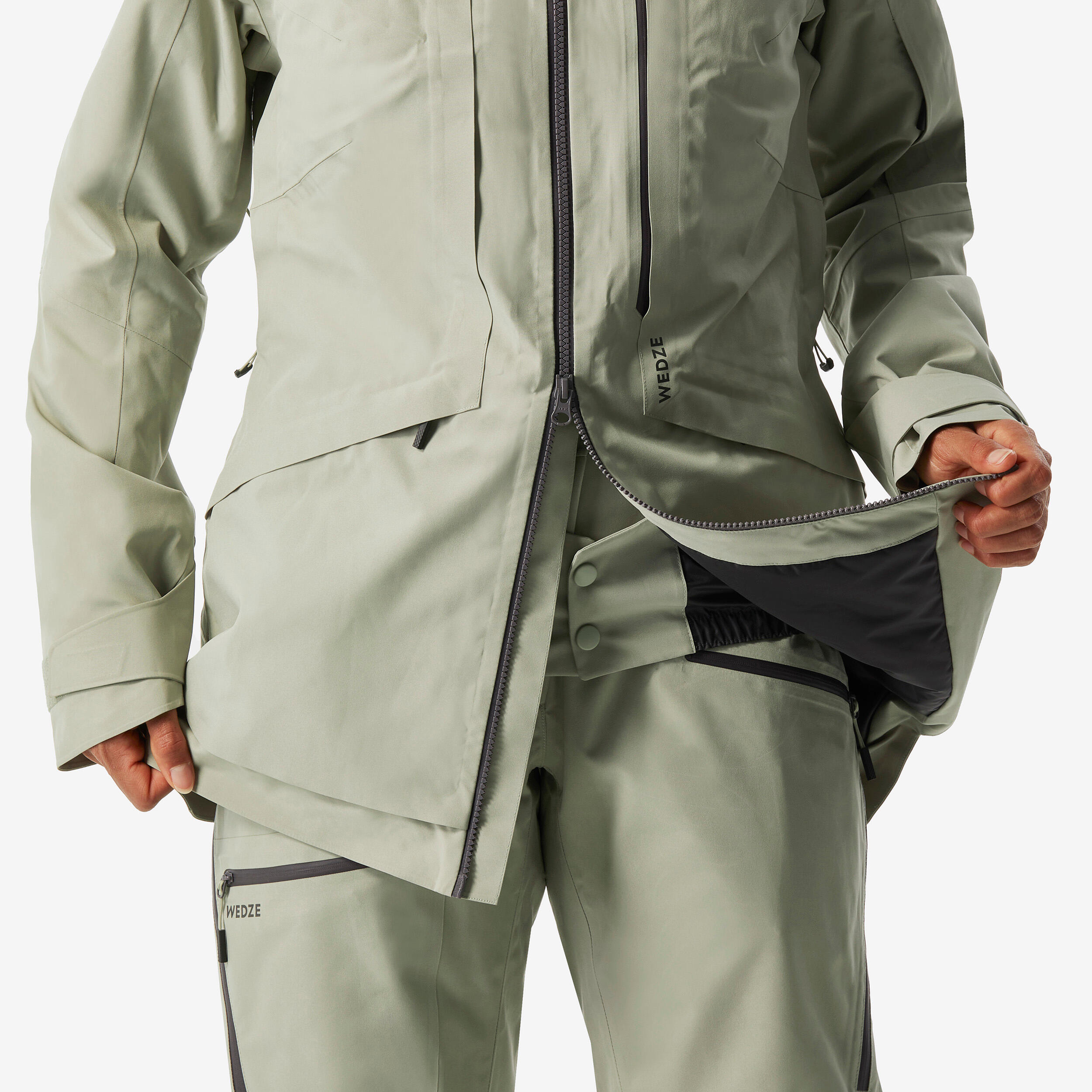 Skijacke Damen vielseitig und warm FR100 salbeigrün Decathlon