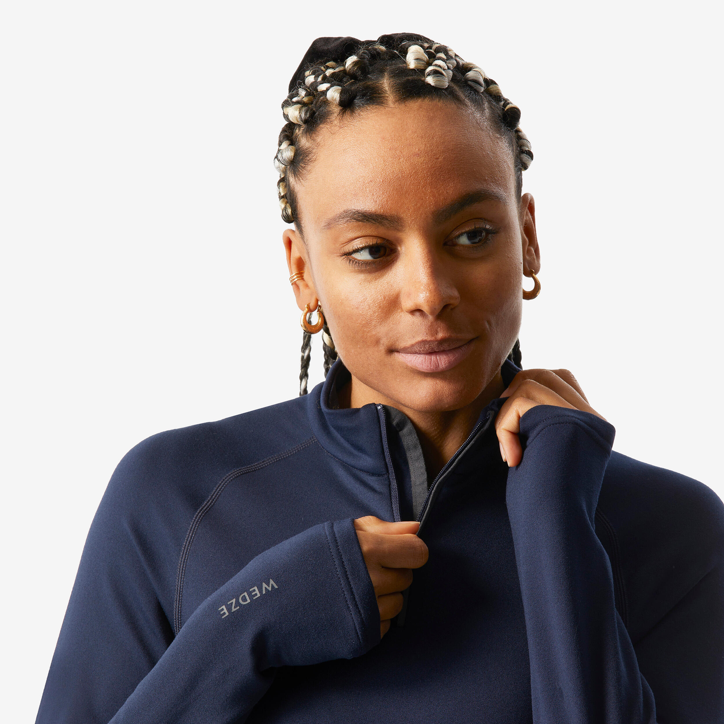 Women’s Thermal Base Layer Ski Top 1/2 Zip 500 Asphalt blue Wedze