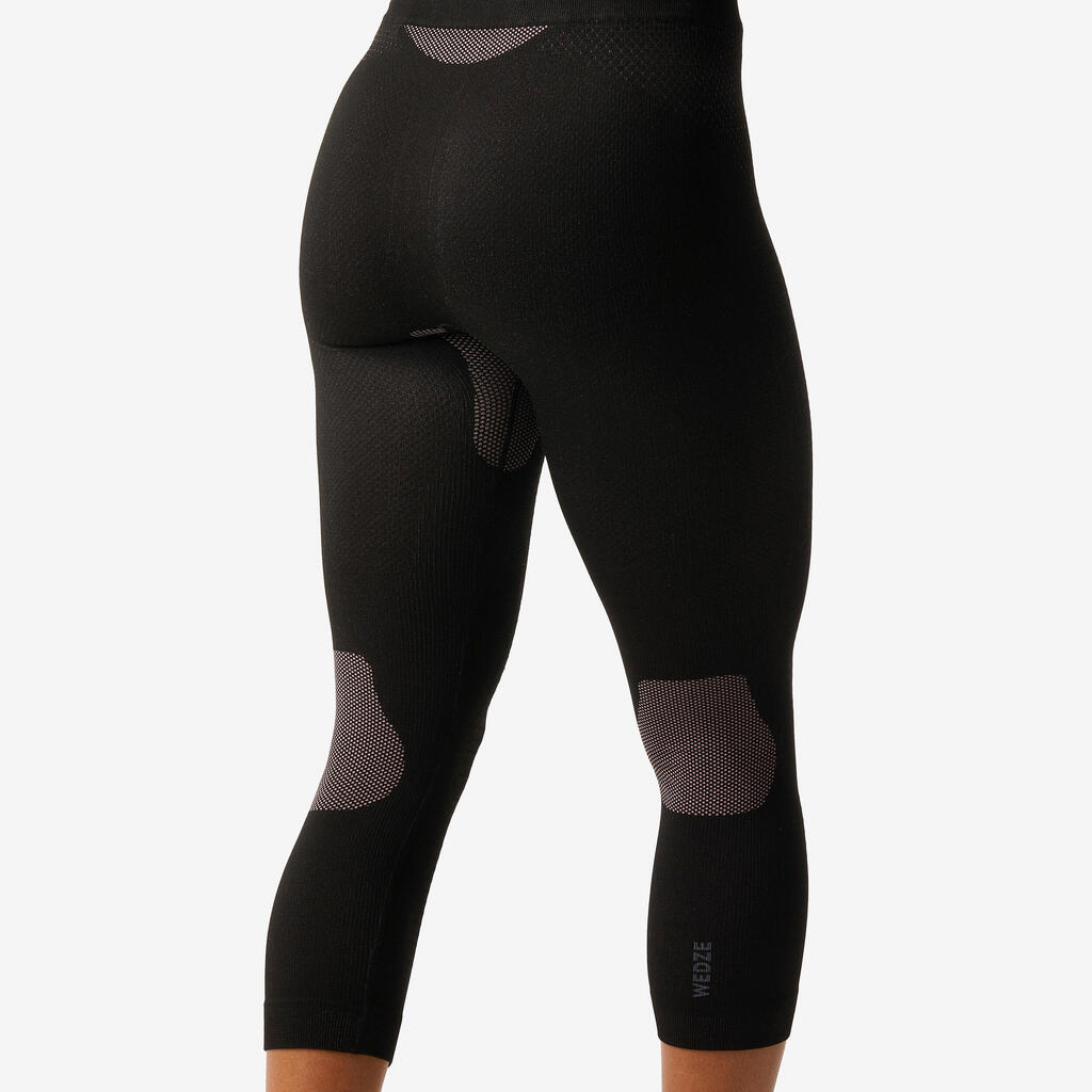 Women’s soft and seamless ski base layer bottoms BL 500 - Black / Pink