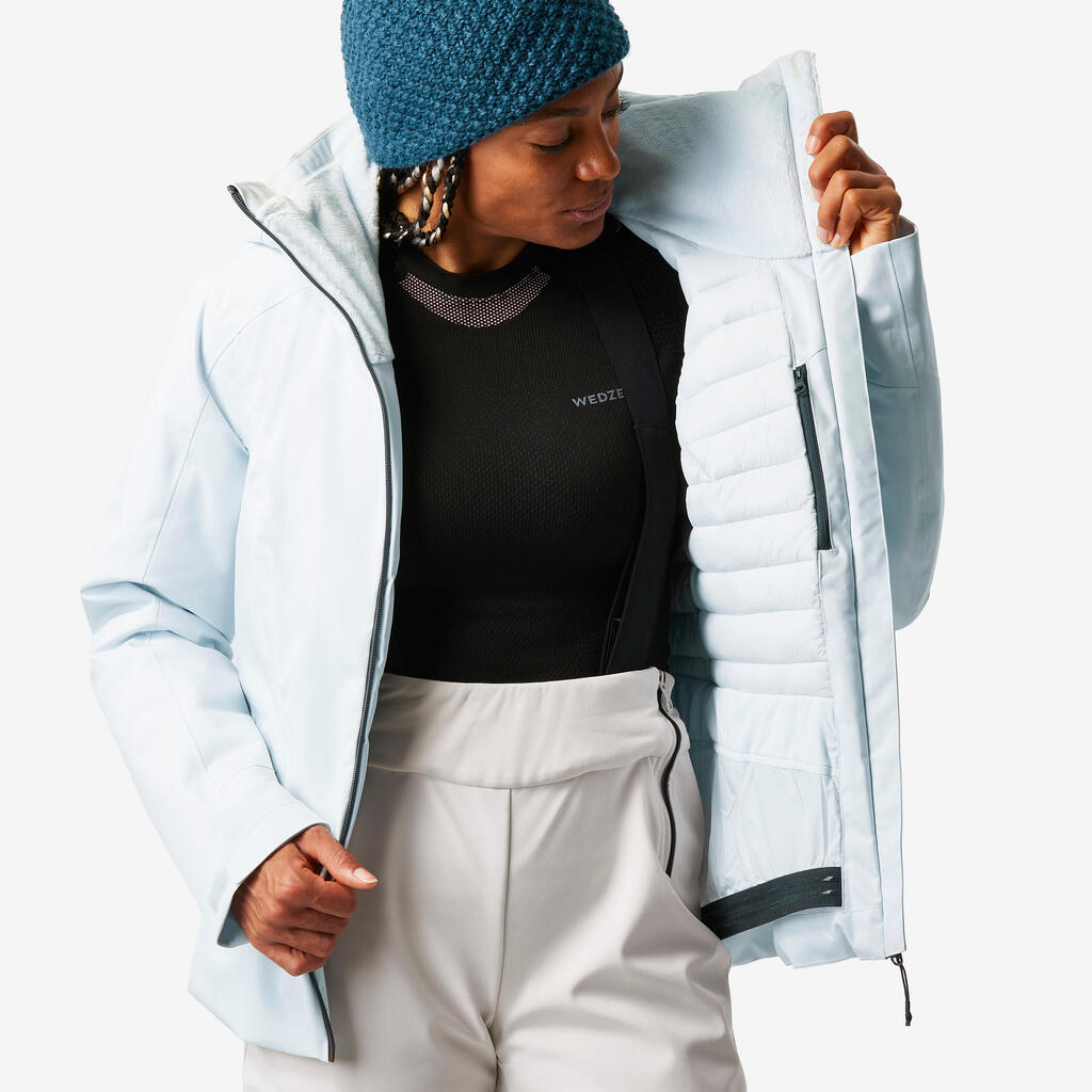 Skijacke Damen warm und wasserdicht - 500 Sport eisblau