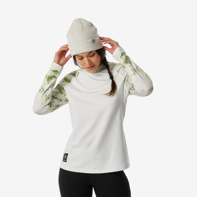 Maglia termica sci donna 500 LOOSE beige e verde oliva