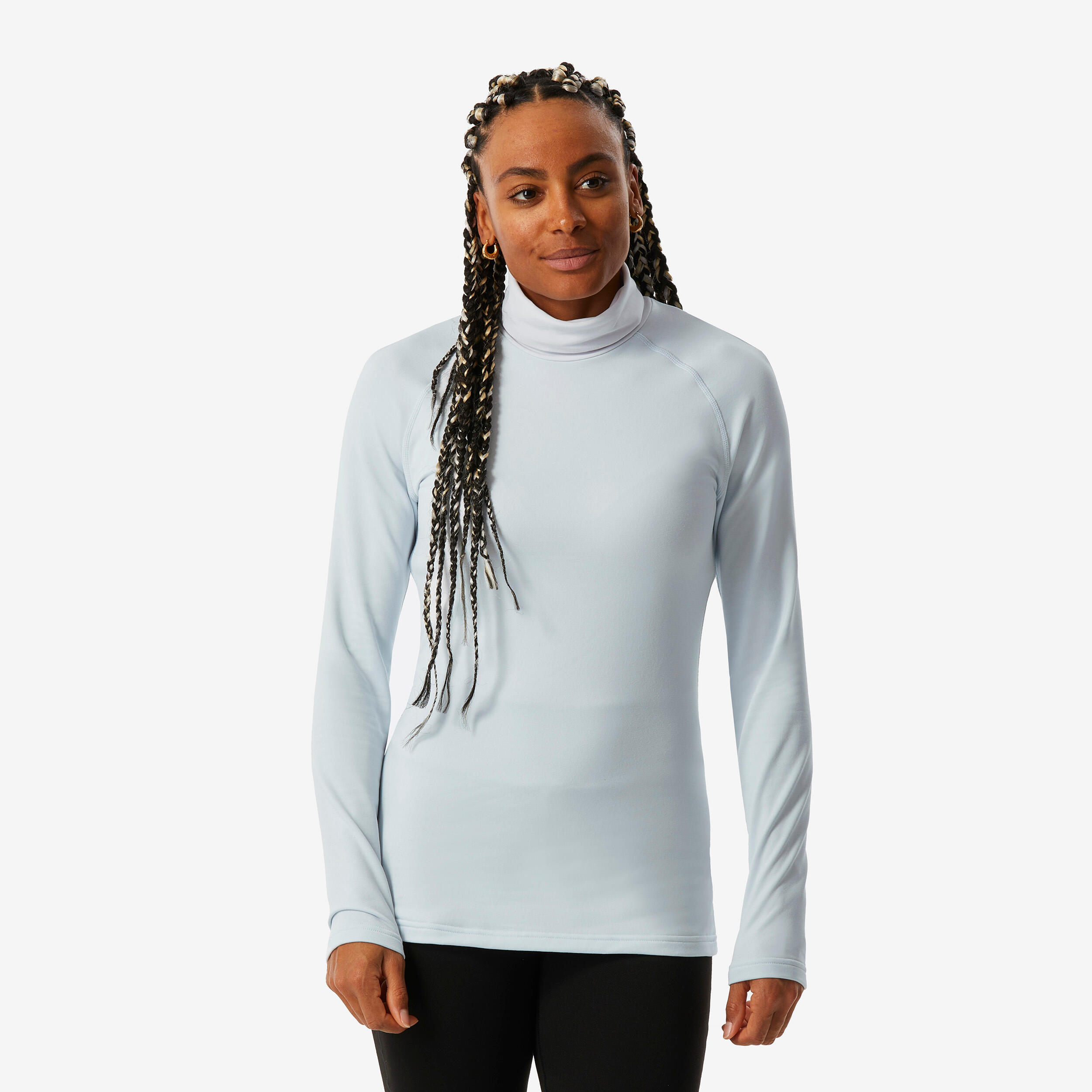 Women's Warm and Breathable Turtleneck Ski Underwear, BL500 Light Blue Top