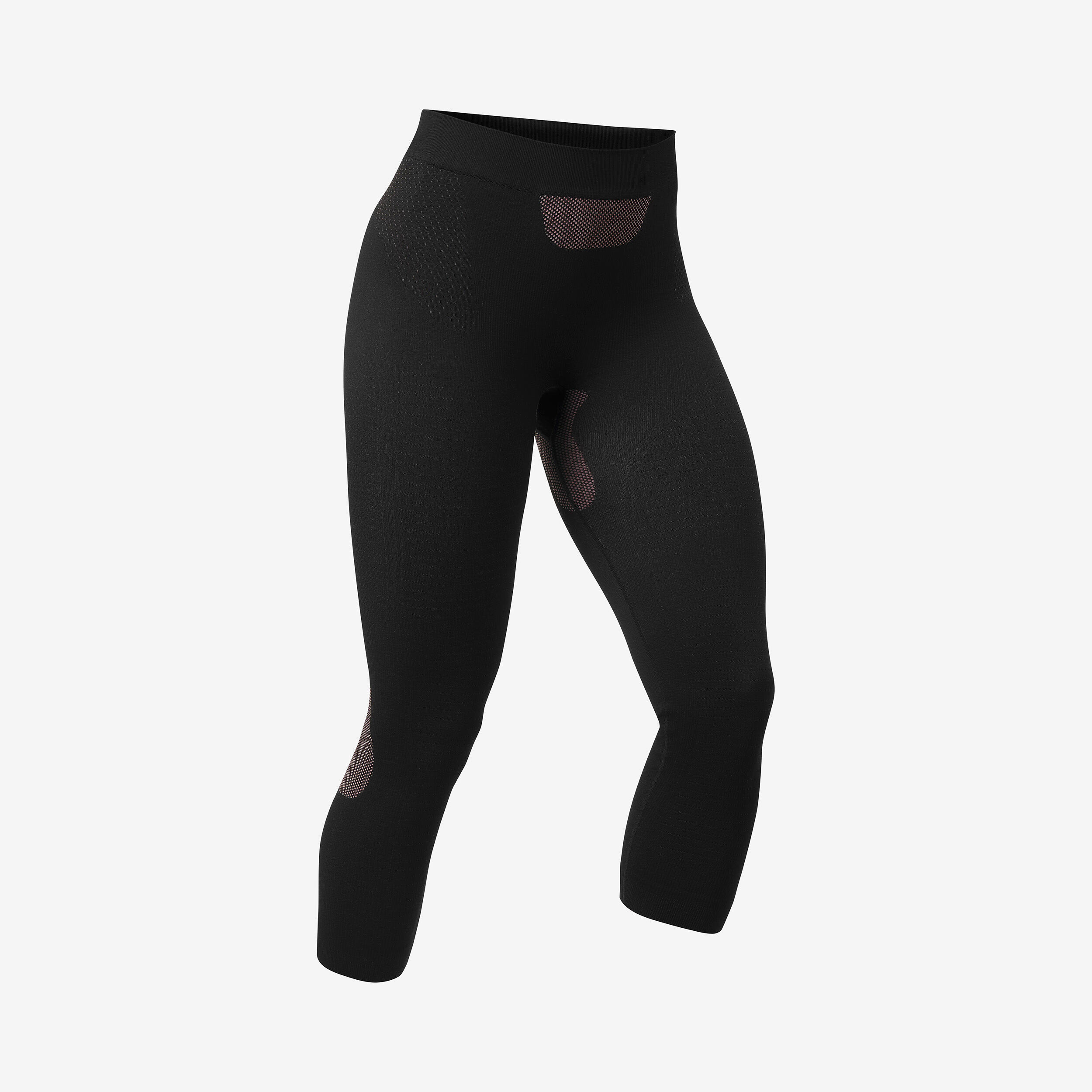 Women’s soft and seamless ski base layer bottoms BL 500 - Black / Pink