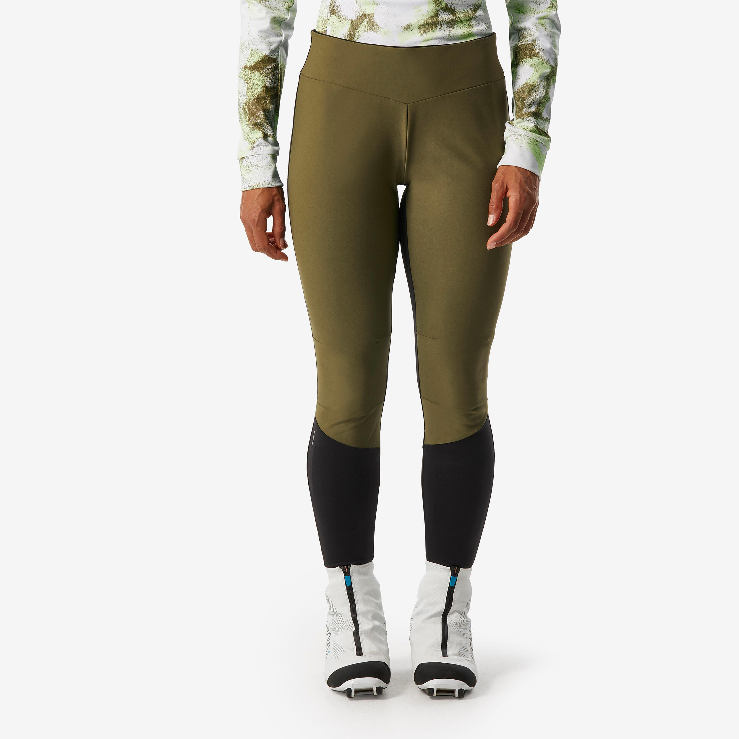 Women s Windproof Cross Country Ski Tights 500 Khaki
