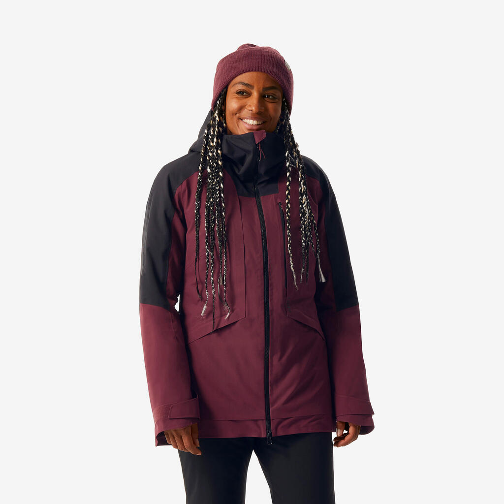 Women’s Warm, Versatile Ski Jacket FR100 - Maroon and Black