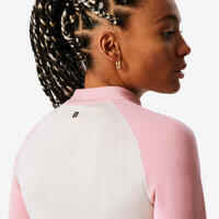 Women's Warm, Breathable Ski Base Layer Top BL500 - Beige and Pink