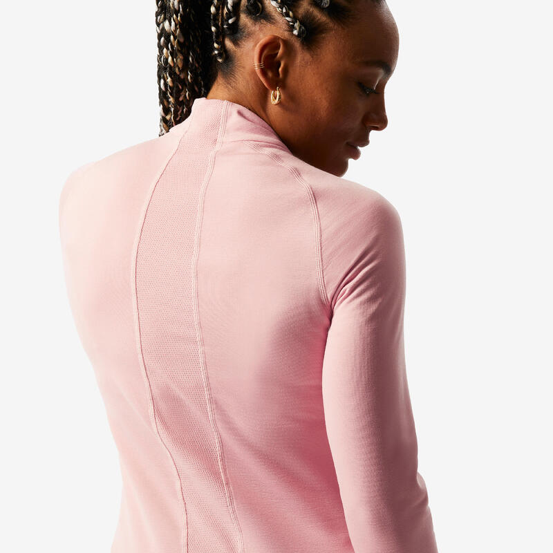 Sous-vêtement thermique de ski 1/2 zip Femme, 500 haut rose