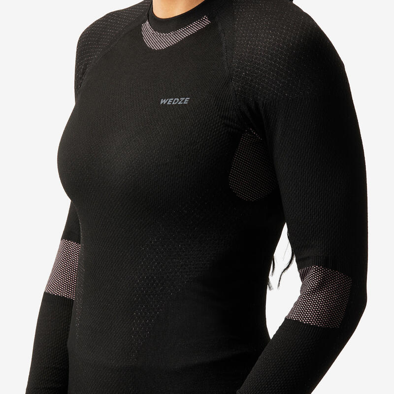 Bluză termică schi confortabilă BL500 soft seamless Roz și negru Damă