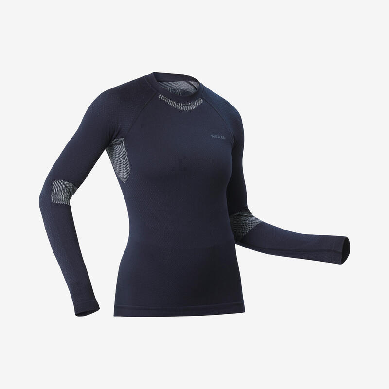 Maglia termica sci donna 580 SOFT SEAMLESS blu e azzurra