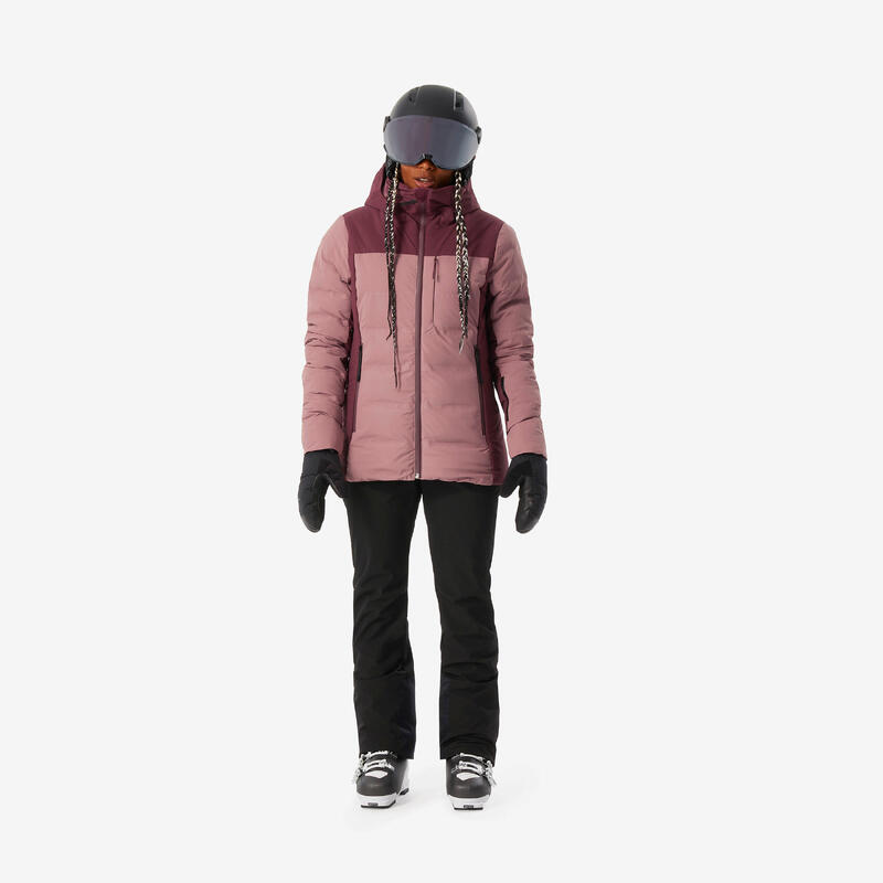 Doudoune de ski chaude et imperméable femme, Warm 900 rose taupe