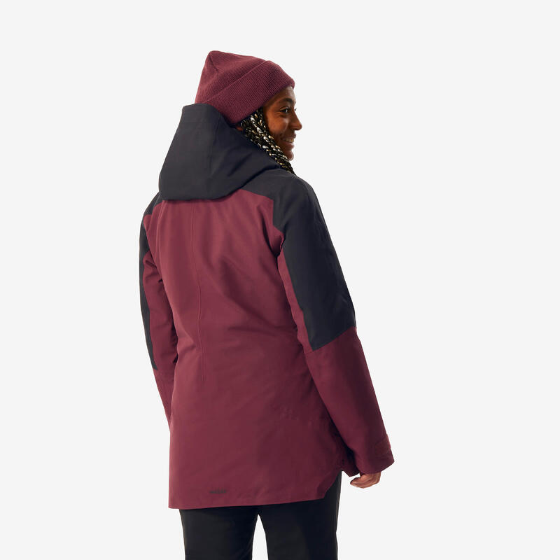 Veste de ski polyvalente et chaude femme, FR 100 bordeaux et noir