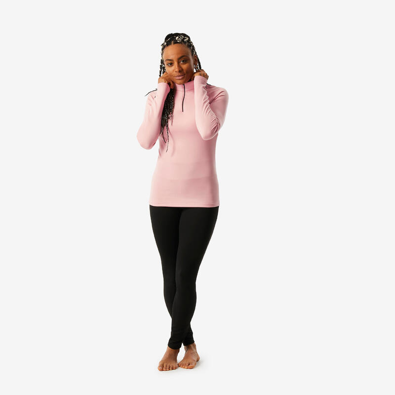 Sous-vêtement thermique de ski 1/2 zip Femme, 500 haut rose