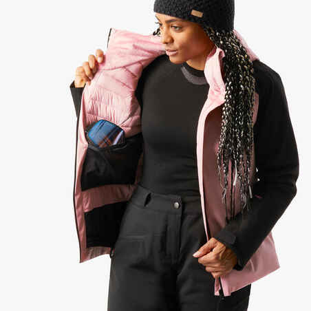 Women's Warm and Waterproof Ski Jacket 500-Pink and Black