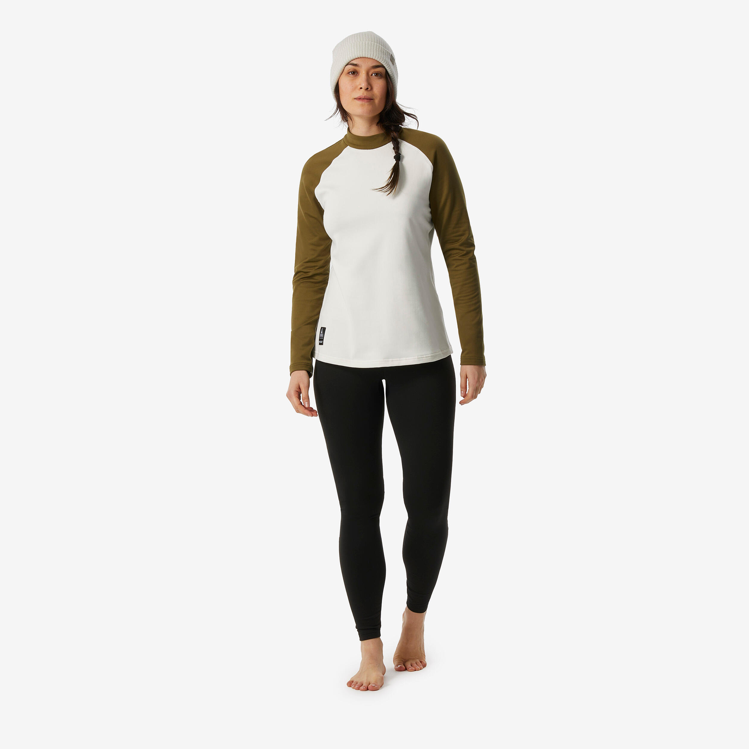 Los thermoshirt voor skiën dames 500 beige kaki 3/6