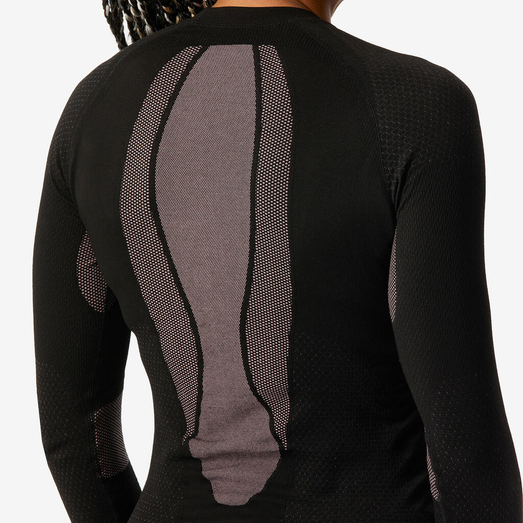 Women’s comfortable, soft & seamless base layer ski top - BL 500 - Pink / Black