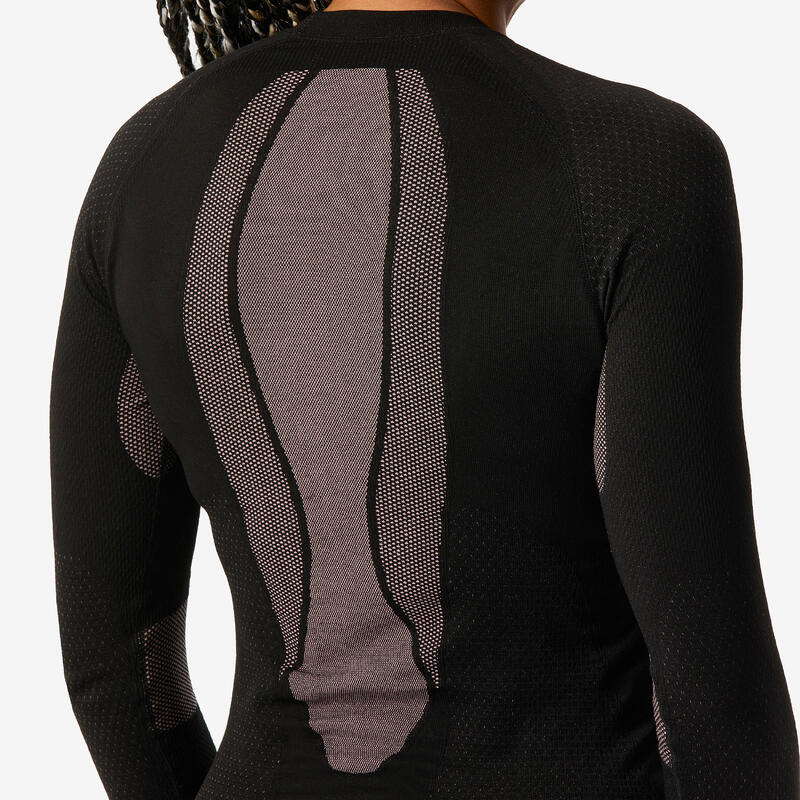 Sous-vêtement de ski confort femme, BL500 soft seamless haut rose et noir