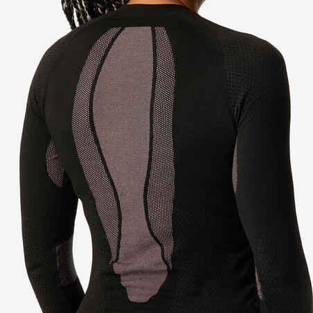 Women’s Comfortable and Soft, Seamless Ski Base Layer Top - BL500 - Pink & Black