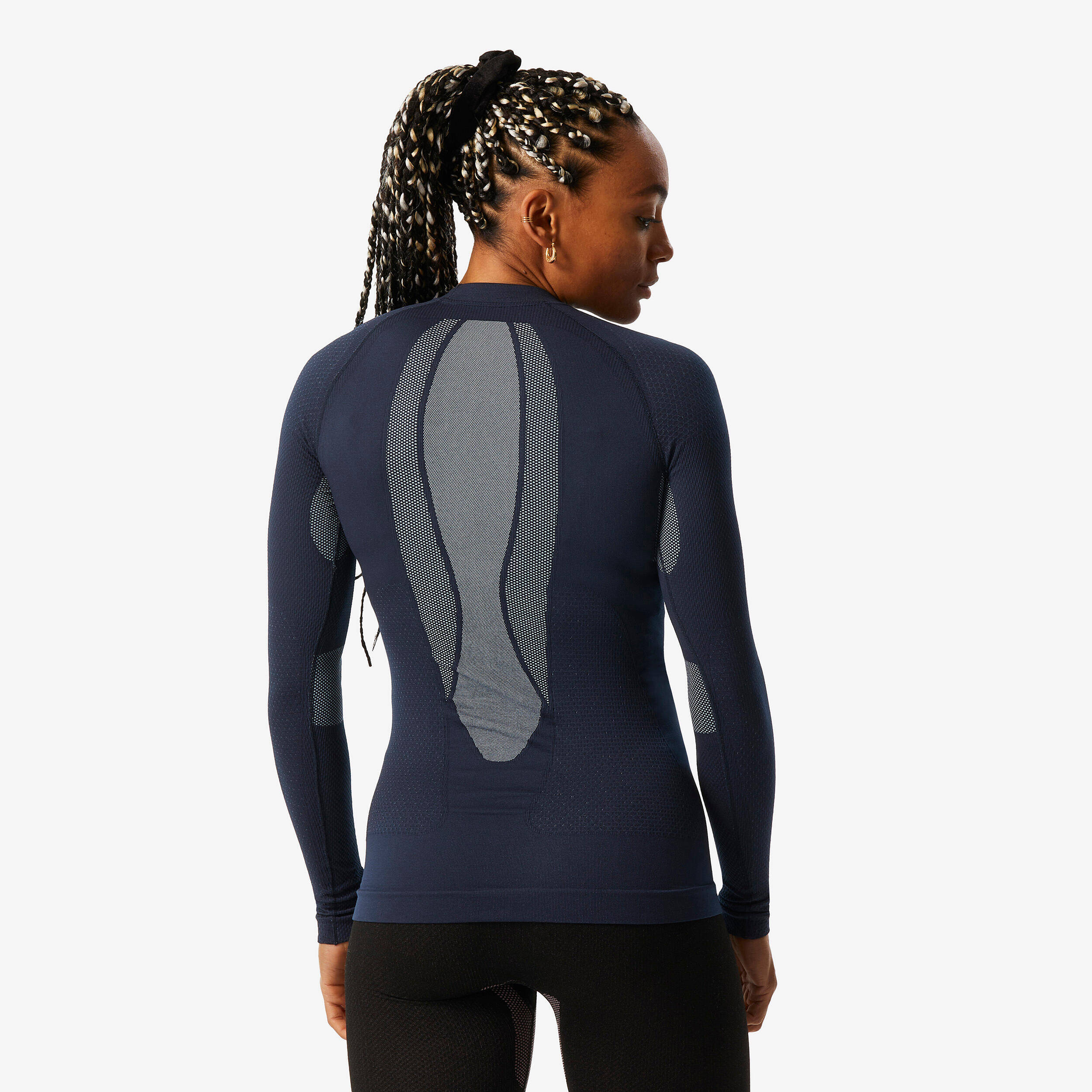 Women’s comfortable, soft and seamless ski base layer top - BL 500 - Navy / Blue -  2