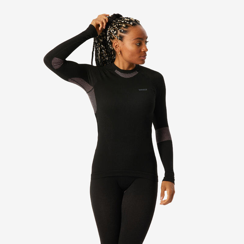 Bluză termică schi confortabilă BL500 soft seamless Roz și negru Damă