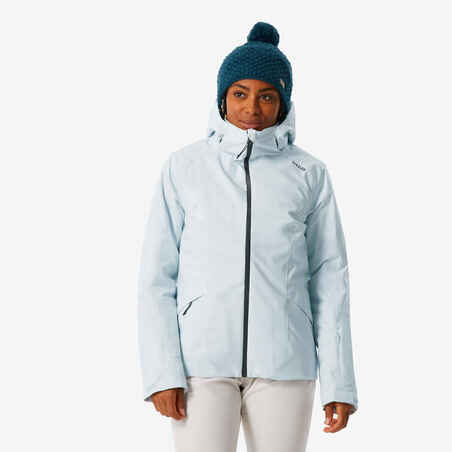 Women's warm and waterproof ski jacket, 500 glacier blue