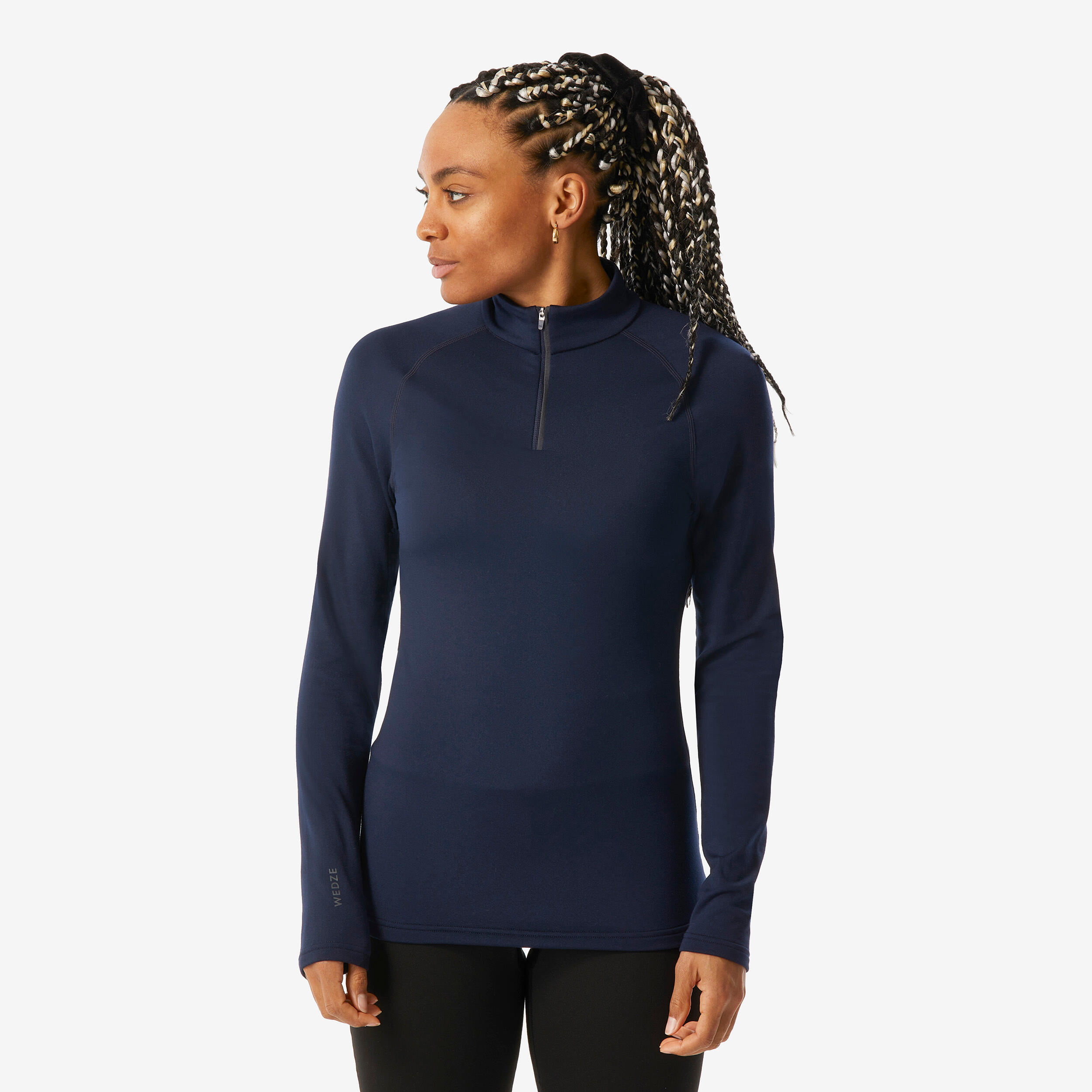 Women's 1/2 zip thermal ski undergarment, 500 navy top