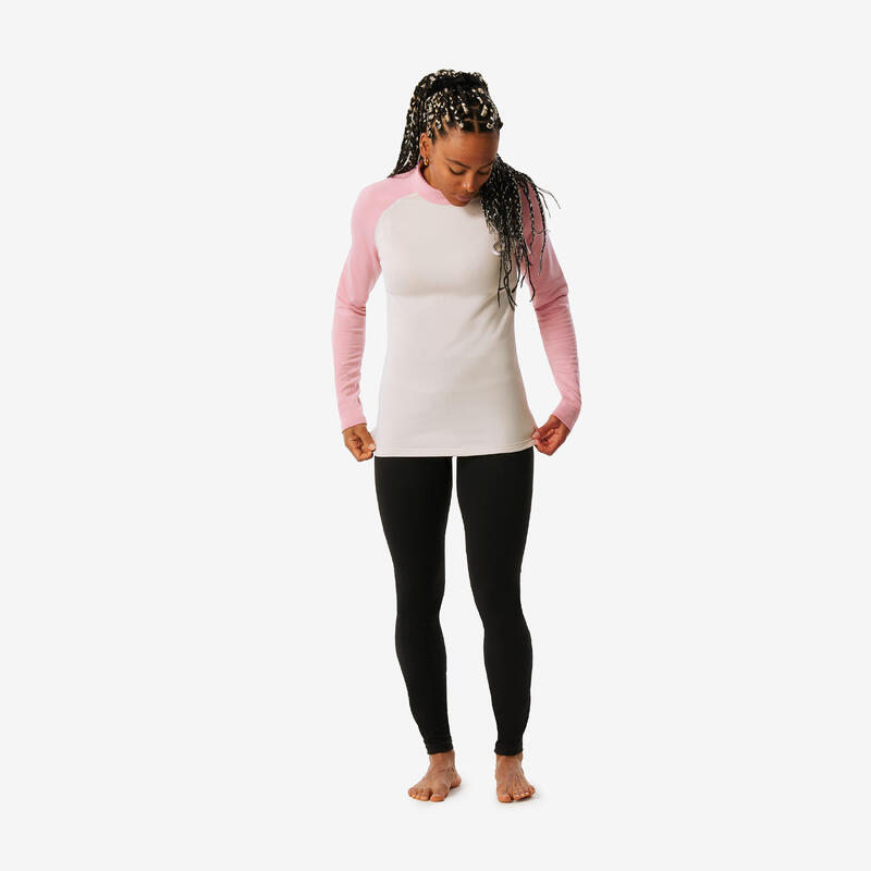 Maglia termica sci donna 500 beige e rosa