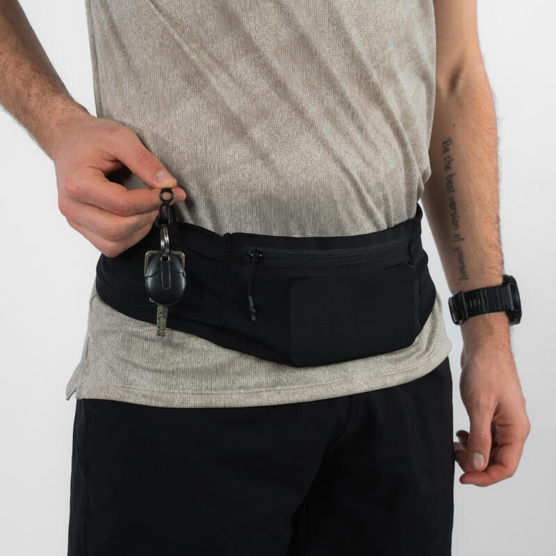 Cinturón running smartphone Hombre Mujer -KIPRUN Confort 2 negro 5 bolsillos