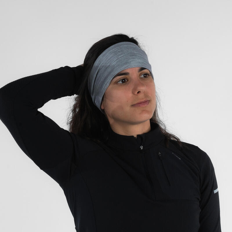 Braga de cuello running / Cinta multifunción Hombre Mujer -KIPRUN gris jaspeado 