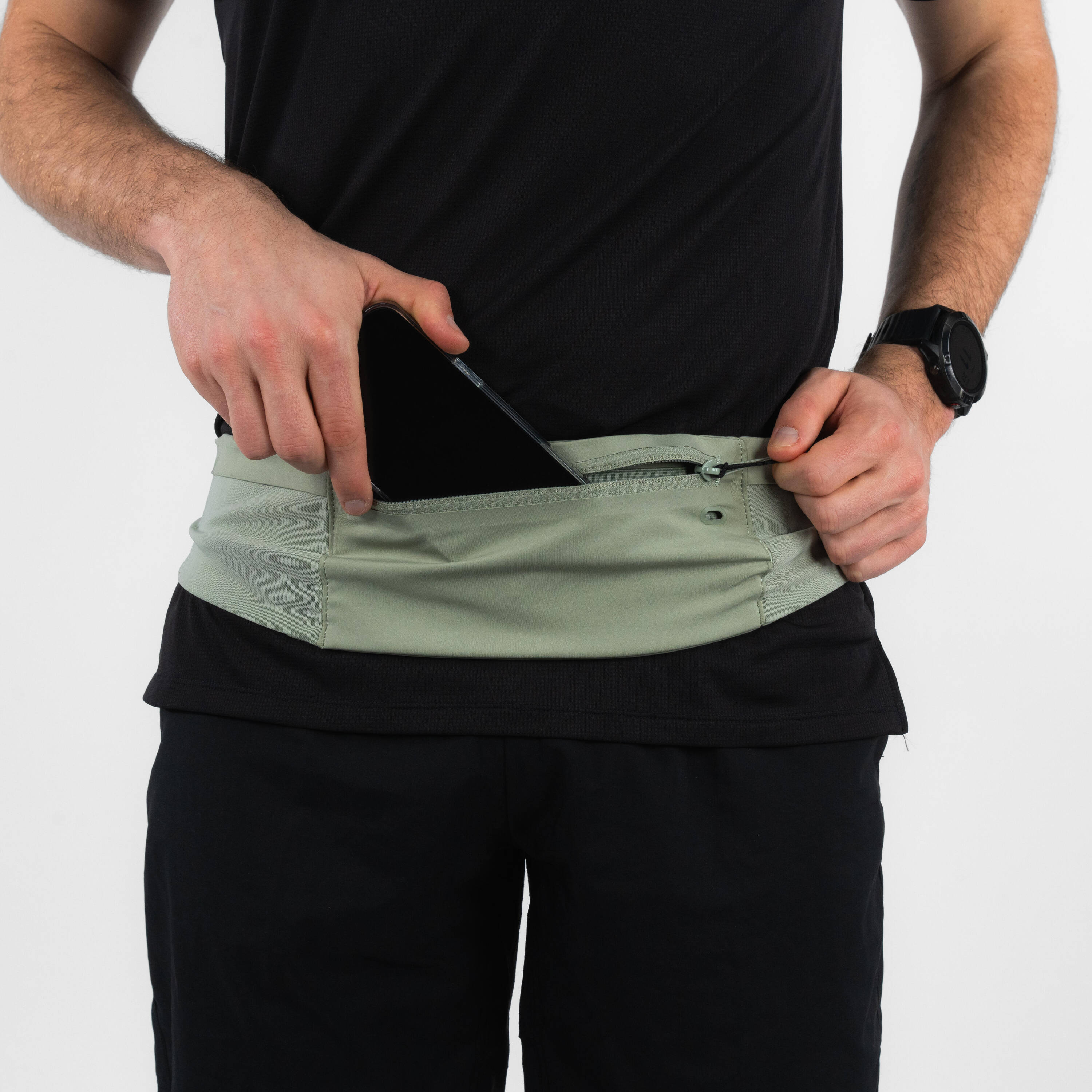 KIPRUN Comfort 2 Unisex Smartphone Running Waistband - Khaki, 5 pockets -  3