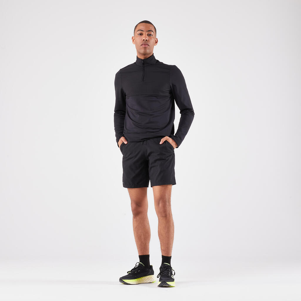 חולצת טי חמה לריצה עם רוכסן ושרוול ארוך, דגם KIPRUN Run 500 לגברים - אפור
